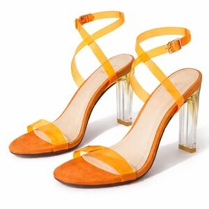 Sergio Todzi Orange Heeled Sandals with Clear Straps | Size 37